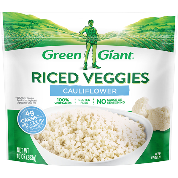 Green Giant Riced Veggies Cauliflower - Swap rice for our 100% vegetable riced cauliflower, a gluten-free, low-calorie alternative with 85% fewer calories and a delicious substitute!
