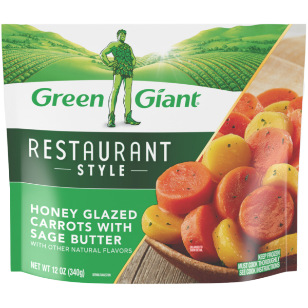 Green Giant Restaurant Style Honey Glazed Carrots with Sage Butter frozen side dish.