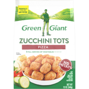 Green Giant Zucchini Tots Pizza flavor, featuring zucchini-based tots with no potato.