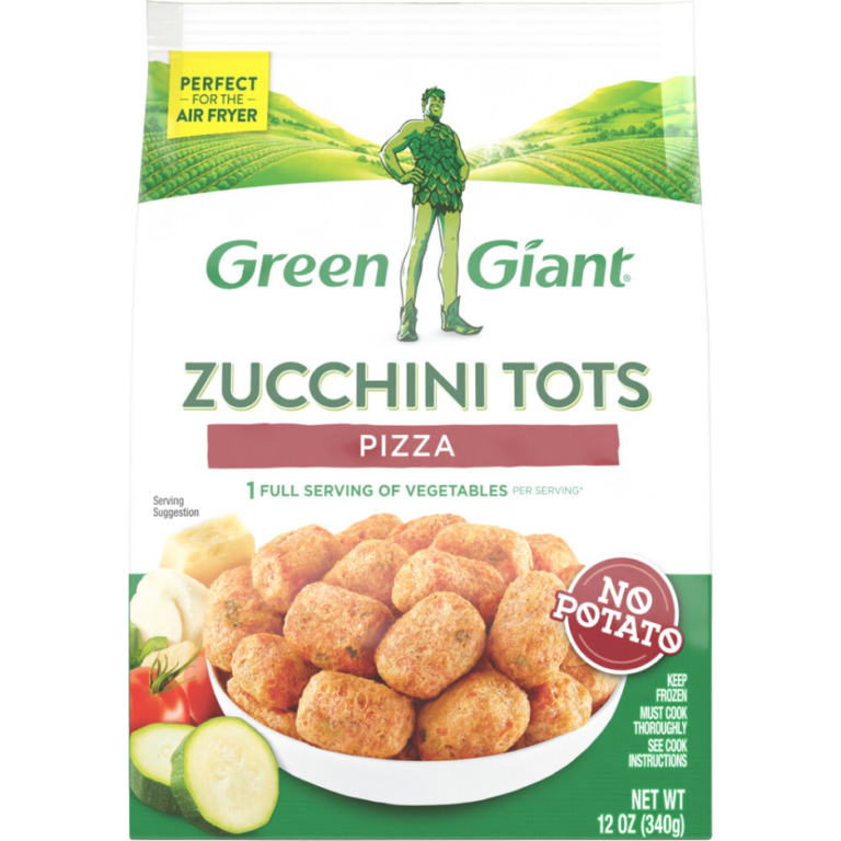 Green Giant Zucchini Tots Pizza flavor, featuring zucchini-based tots with no potato.