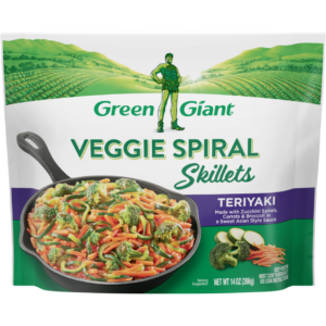 Green Giant Veggie Spiral Skillets Teriyaki with zucchini spirals, carrots, and broccoli in a sweet Asian-style sauce.