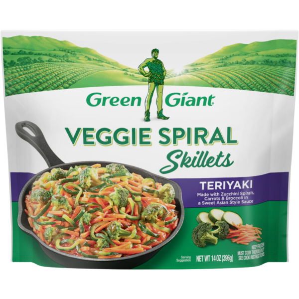 Green Giant Veggie Spiral Skillets Teriyaki with zucchini spirals, carrots, and broccoli in a sweet Asian-style sauce.