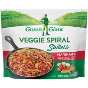 Green Giant Veggie Spiral Skillets Marinara with zucchini spirals, carrots, and yellow bell peppers in a zesty tomato sauce.