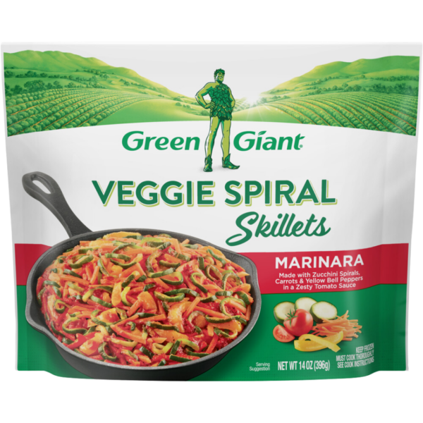 Green Giant Veggie Spiral Skillets Marinara with zucchini spirals, carrots, and yellow bell peppers in a zesty tomato sauce.