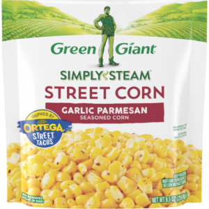 Green Giant Simply Steam Street Corn Garlic Parmesan seasoned corn inspired by Ortega Street Tacos.