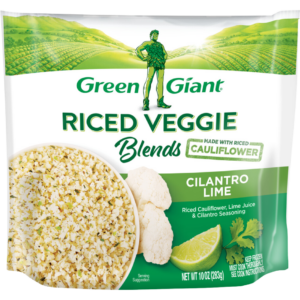 Green Giant Riced Veggie Blends Cilantro Lime made with riced cauliflower, lime juice, and cilantro seasoning.