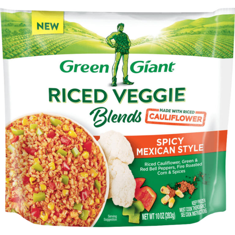 Green Giant Riced Veggie Blends Spicy Mexican Style made with riced cauliflower, green and red bell peppers, fire-roasted corn, and spices.