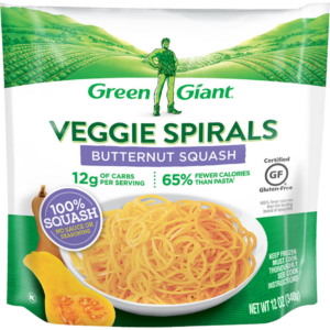 Green Giant Veggie Spirals Butternut Squash, 100% squash, gluten-free, no sauce or seasoning.