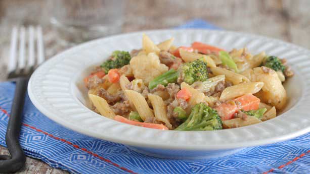 Weeknight Sausage & Cheesy Vegetable Penne Pasta