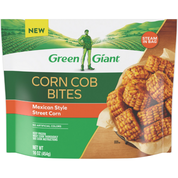 Green Giant Corn Cob Bites Mexican Style Street Corn flavored frozen vegetable side dish.