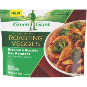 Green Giant Roasting Veggies Broccoli and Roasted Red Potatoes with Cheddar Seasoning.