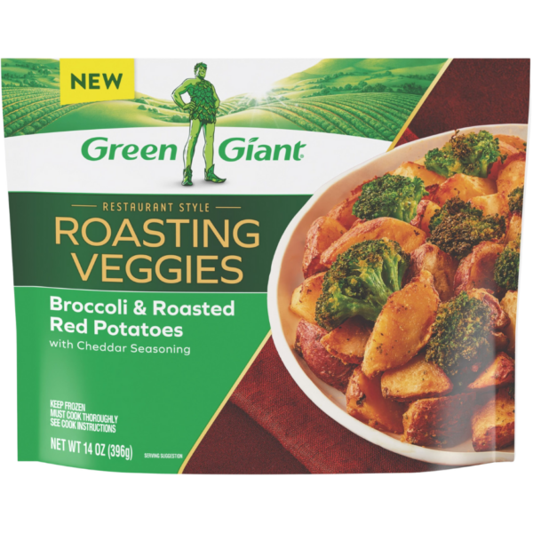 Green Giant Roasting Veggies Broccoli and Roasted Red Potatoes with Cheddar Seasoning.