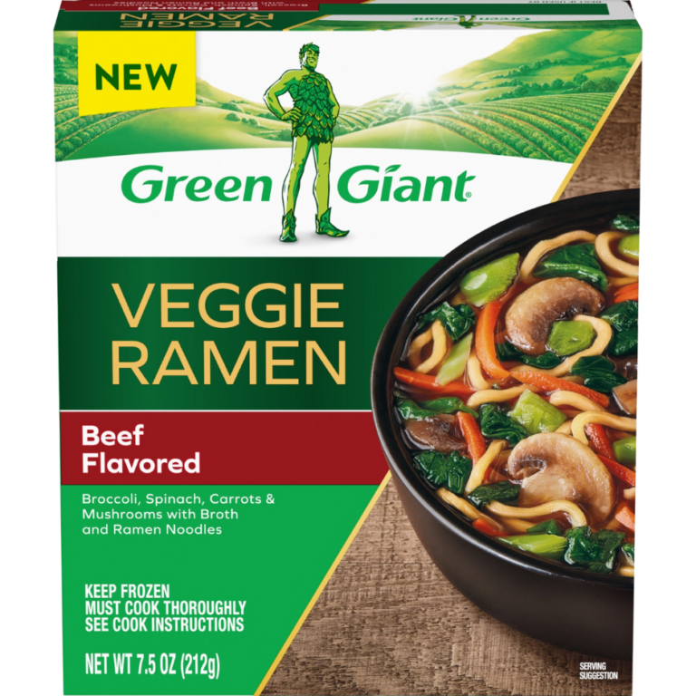 Green Giant Veggie Ramen Beef Flavored frozen meal with vegetables and noodles.